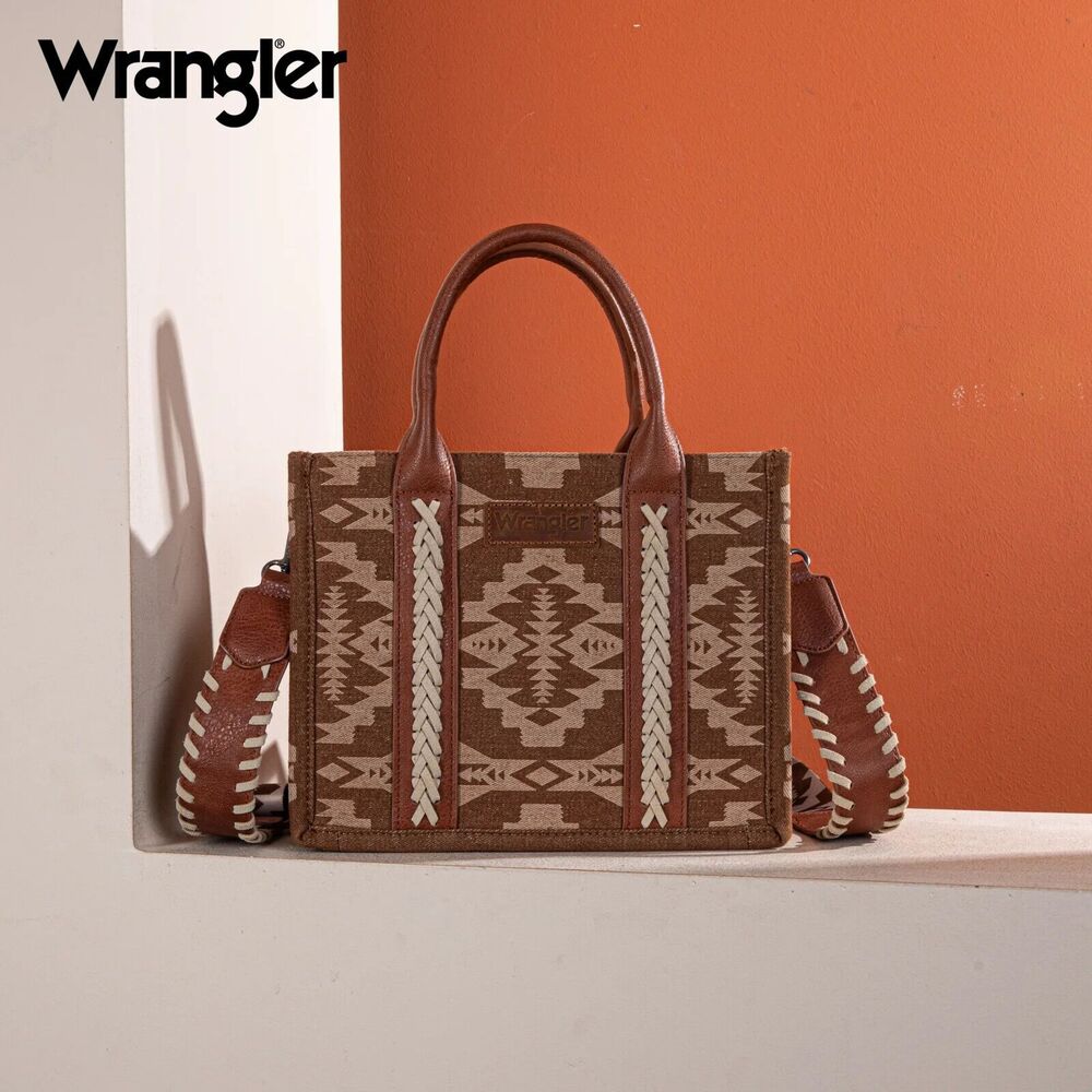 WG2212-8120 Wrangler Southwestern Print Small Canvas Tote/Crossbody - Brown